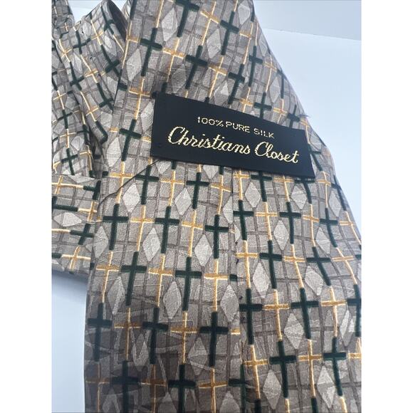 EXTRA LONG 63” Cristians Closet 100% Silk Neck Tie BEAUTIFUL Christian Crosses - Picture 5 of 5